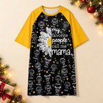 Personalised 1-16 Cartoon Line Art Kids Nightgown with Names and Side Pocket Daily Wear Birthday Christmas Gift for Grandma Mum 7
