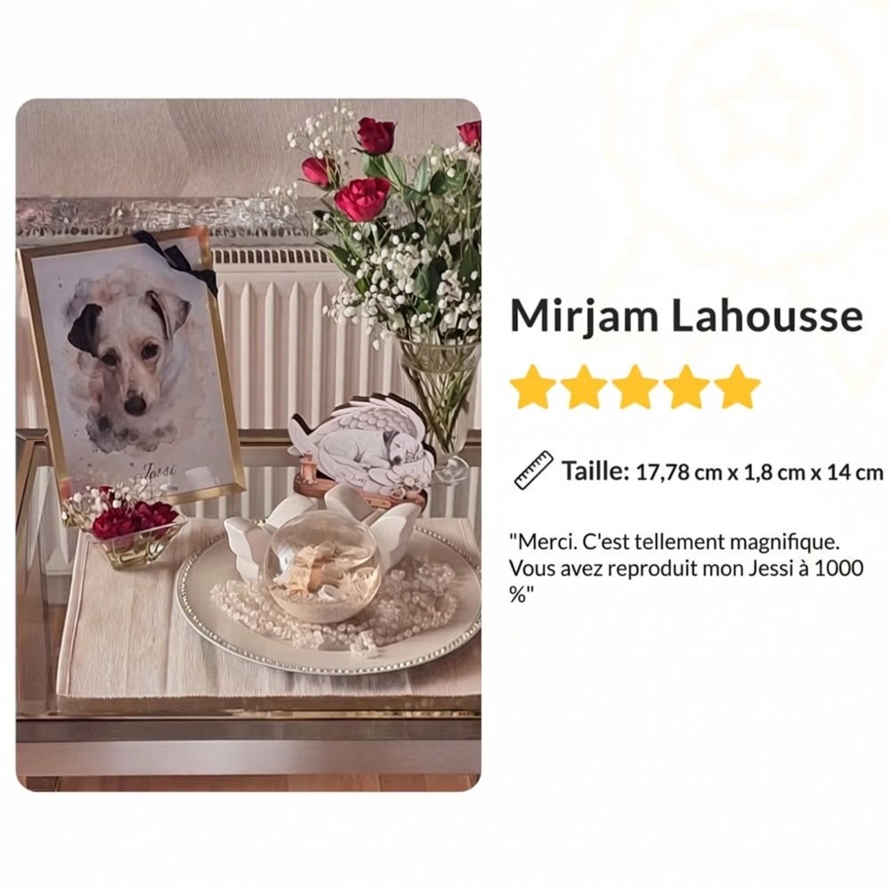 Plaque en bois personnalisée avec photo et texte - Ailes d'ange empreintes et fleurs - Cadeau d'hommage pour amoureux des animaux 10