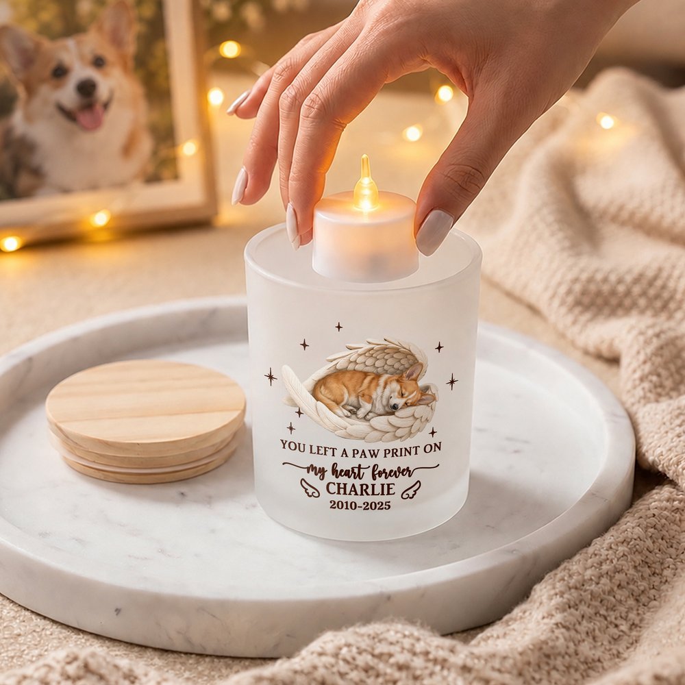 Personalized Angel Wings Pet Photo Candle Holder LED Candle Set with Name and Year Loss of Pet Sympathy Memorial Gift for Pet Owners 3
