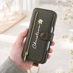 Personalised Birth Flower PU Leather Flip Wallet iPhone Case with Name Birthday Christmas Gift for Family Friend 5