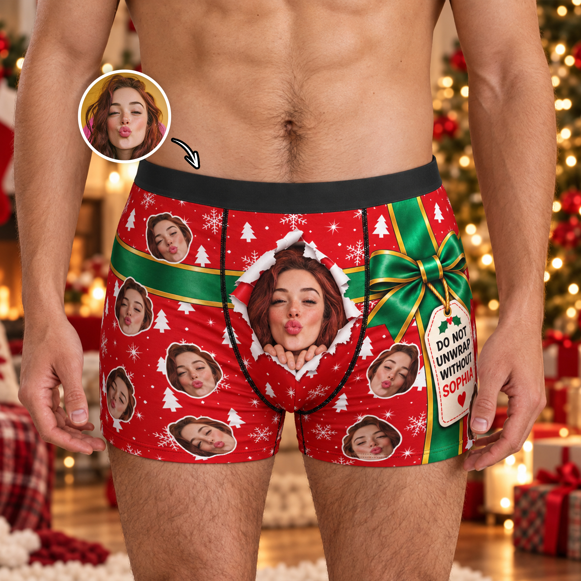 Callie Personalisierte Herrenunterwäsche mit Weihnachtsmotiv und Gesichtsmotiv unisex