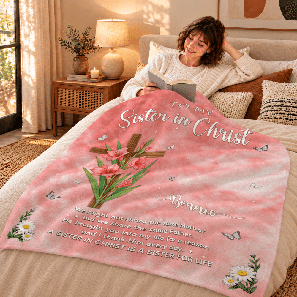 Personalized Cross Birth Flower Bible Verse Soft Throw Blanket with Name Home Decor Christmas Birthday Gift for Christians 5