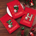 Servilleta roja reutilizable 100 % algodón con temática navideña de Papá Noel y la inicial personalizada, ideal como decoración de mesa o regalo de Navidad para familiares y amigos 2