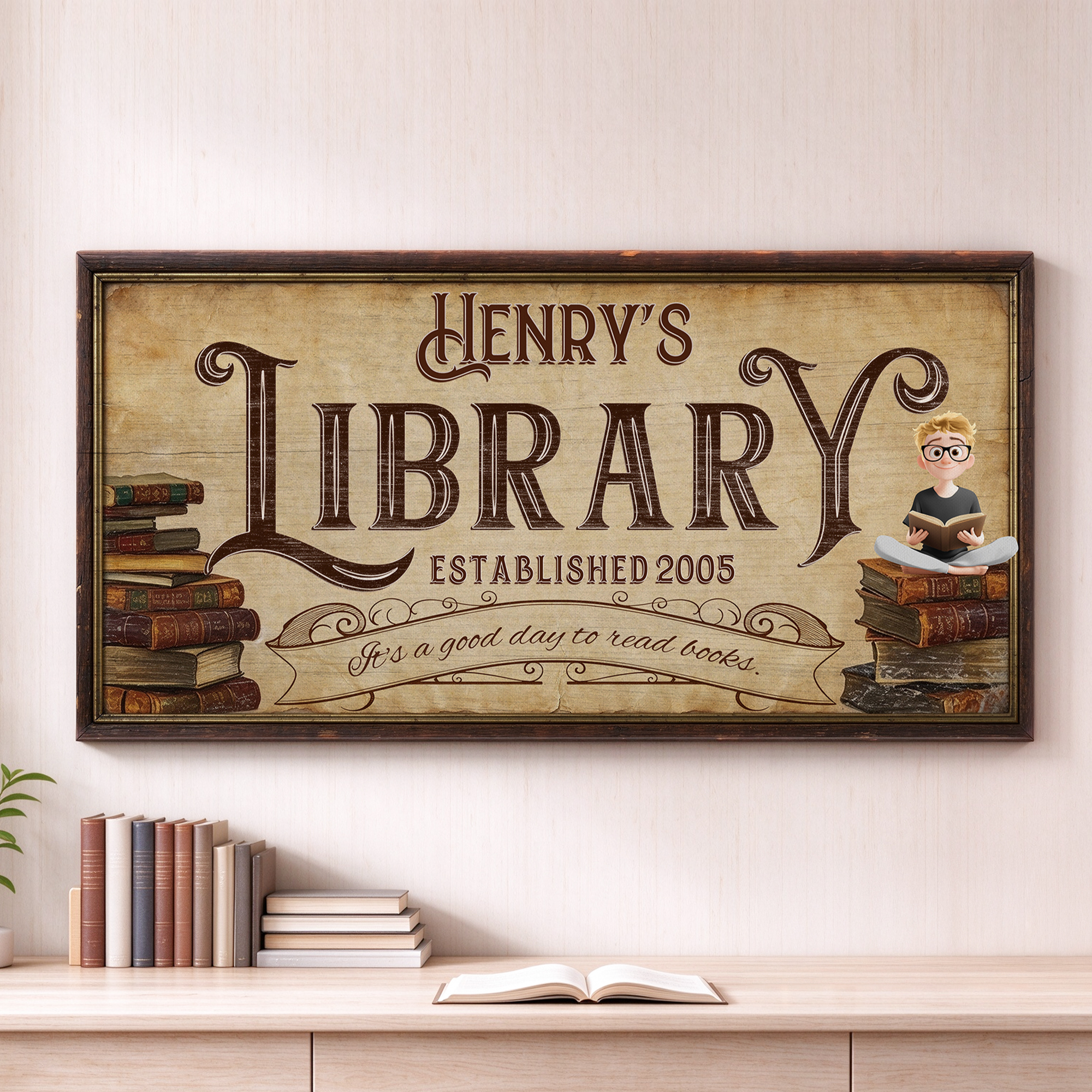 Callie Individuell gestaltete Leinwanddrucke im Vintage-Bibliotheksstil unisex