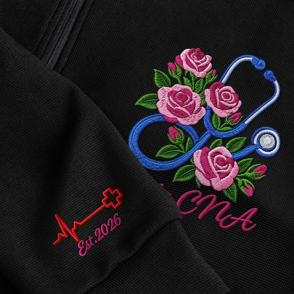 Personalised Floral Stethoscope Embroidered Quarter-Zip Sweatshirt with Name Title and Year Nurse Appreciation Graduation Gift for Nurses 5