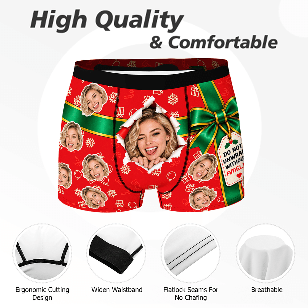 Ropa interior masculina personalizada con foto y motivo navideño, con nombre; regalo de Navidad, aniversario o cumpleaños para el marido o el novio 7