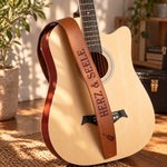 Personalisierter verstellbarer Gitarrengurt aus PU-Leder | mit Gitarrenmotiv und Namen | Geburtstag Geschenk für Gitarristen und Musiker 5