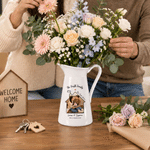 Personalisierte Keramikvase mit „Warm Cabin“-Motiv und Familienfoto, mit Familiennamen, Überschrift und Text – Wohnaccessoire und Einweihungsgeschenk für Familie und Freunde 5