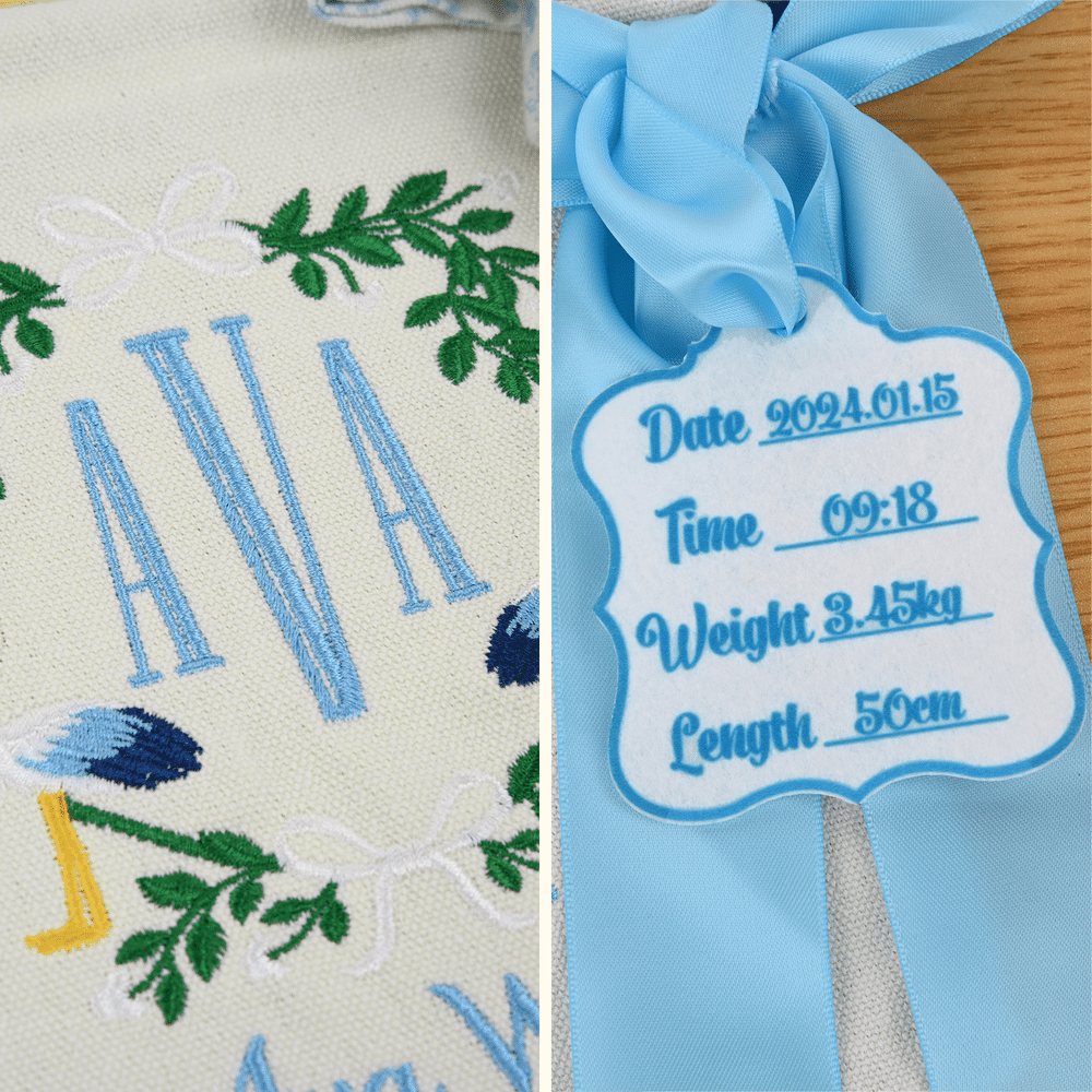 Personalised Embroidery Rustic Style Flowers Banner Decoration with Text  Tag Baby Bedside Decoration Hospital Gift for Newborn 5