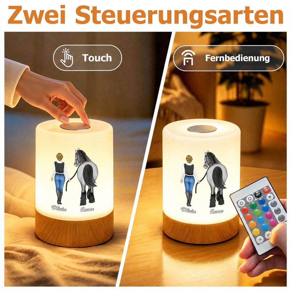Personalisiertes Pferd & Reiter LED-Nachtlicht mit Namen | Kabellos & Dimmbar | Schlafzimmer Deko | Geburtstagsgeschenk für Reiter & Reiterinnen 7