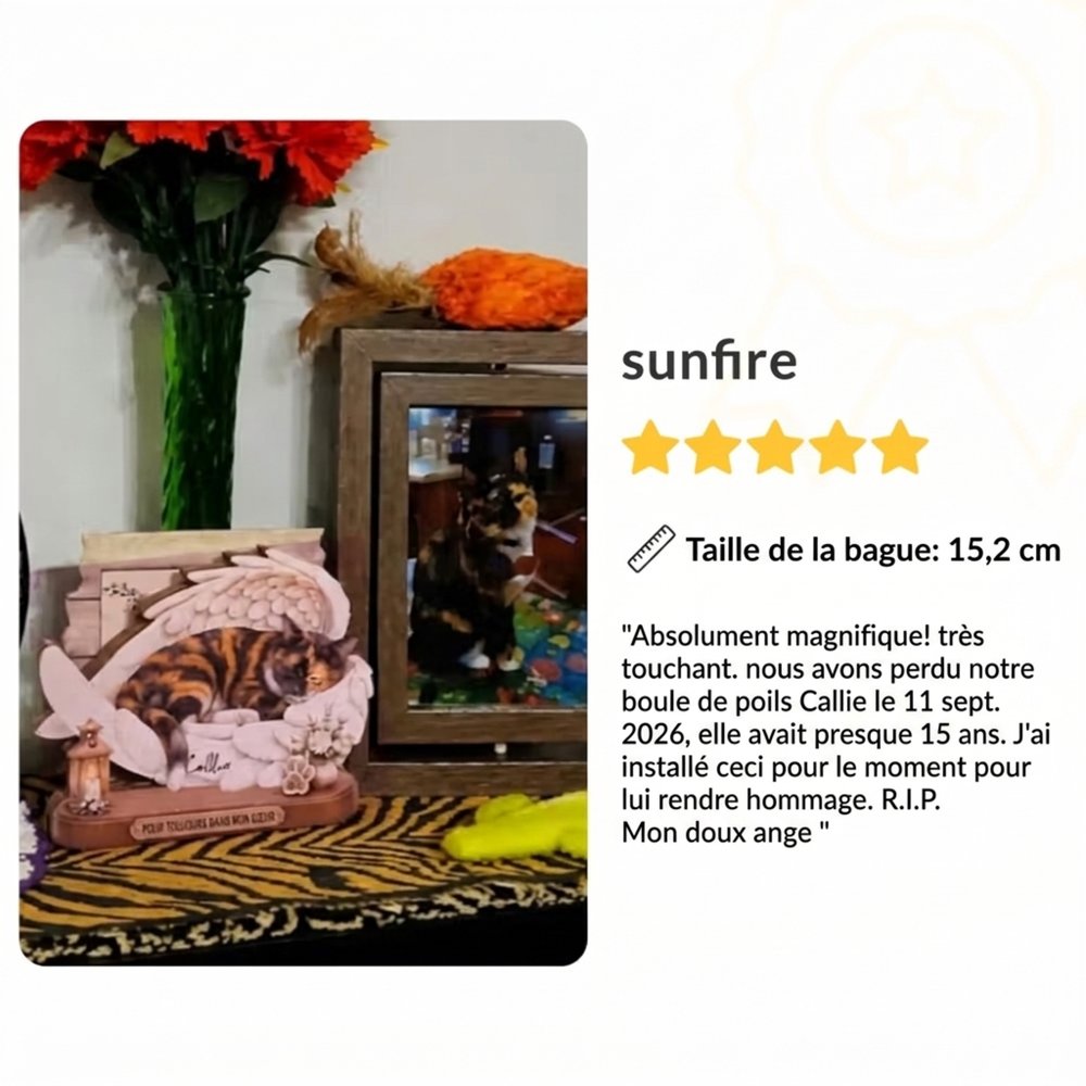Plaque en bois personnalisée avec photo et texte - Ailes d'ange empreintes et fleurs - Cadeau d'hommage pour amoureux des animaux 11