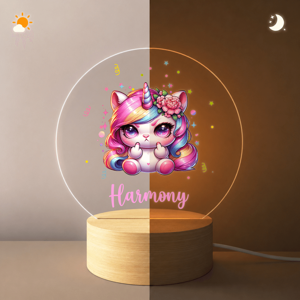 Placas acrílicas personalizadas con forma de círculo, con motivos de unicornio y flores de nacimiento, con luz nocturna, con nombre, para dormitorio infantil, regalo de cumpleaños para niñas 8