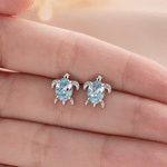 Personalised Sea Turtle Birthstone Sterling Silver Earrings Dainty Jewellery Daily Use Birthday Gift for Woman Friend 5