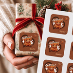 Personalized Vintage Cartoon Highland Cow Heart Waterproof Stickers with Name Christmas Holiday Party Gift for Family Friends Kids 8