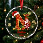 Personalised Santa Claus Christmas Hat Initial Circle Heart Shape Ornament with Name and Year Home Decor Christmas Gift for Family 4