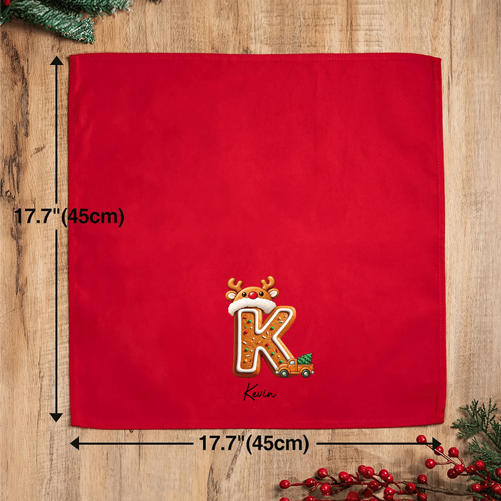 Serviette rouge 100 % coton personnalisée avec motif artistique à effet 3D sur le thème de Noël, avec initiale et prénom – Cadeau de Noël pour la famille et les invités 10