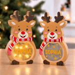 Personalized Cute Reindeer LED Light Wooden Christmas Ornament with Name and Text Christmas Gift for Family Kids 4