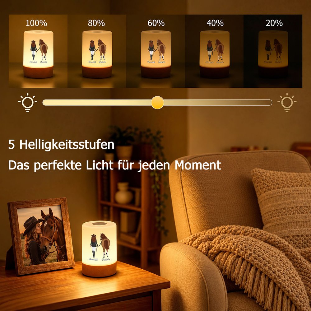 Personalisiertes Pferd & Reiter LED-Nachtlicht mit Namen | Kabellos & Dimmbar | Schlafzimmer Deko | Geburtstagsgeschenk für Reiter & Reiterinnen 5