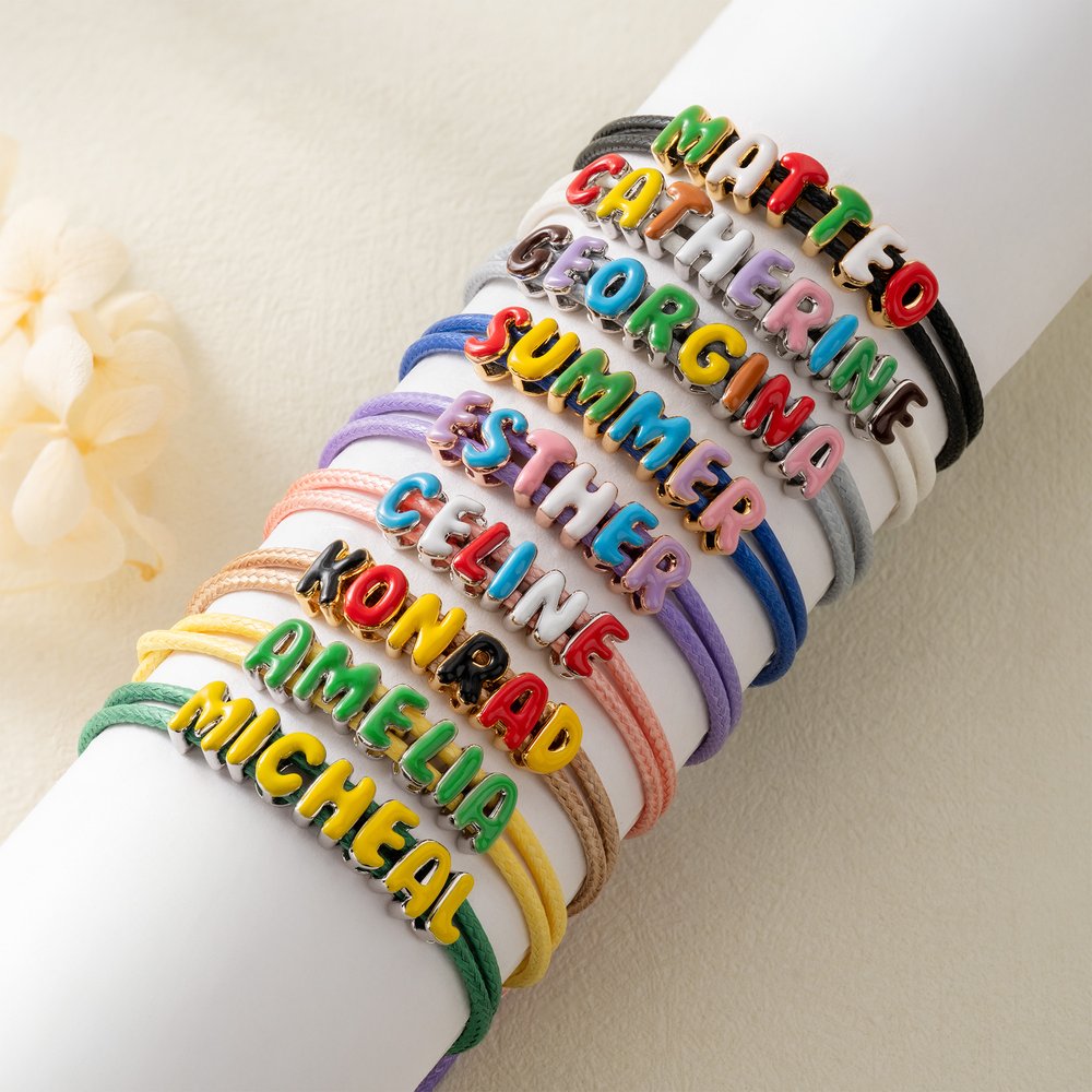 Personalized Macaron Bubble Letter Sterling Silver Adjustable Rope Bracelet with Name Birthday Christmas Gift for Friends Family 6