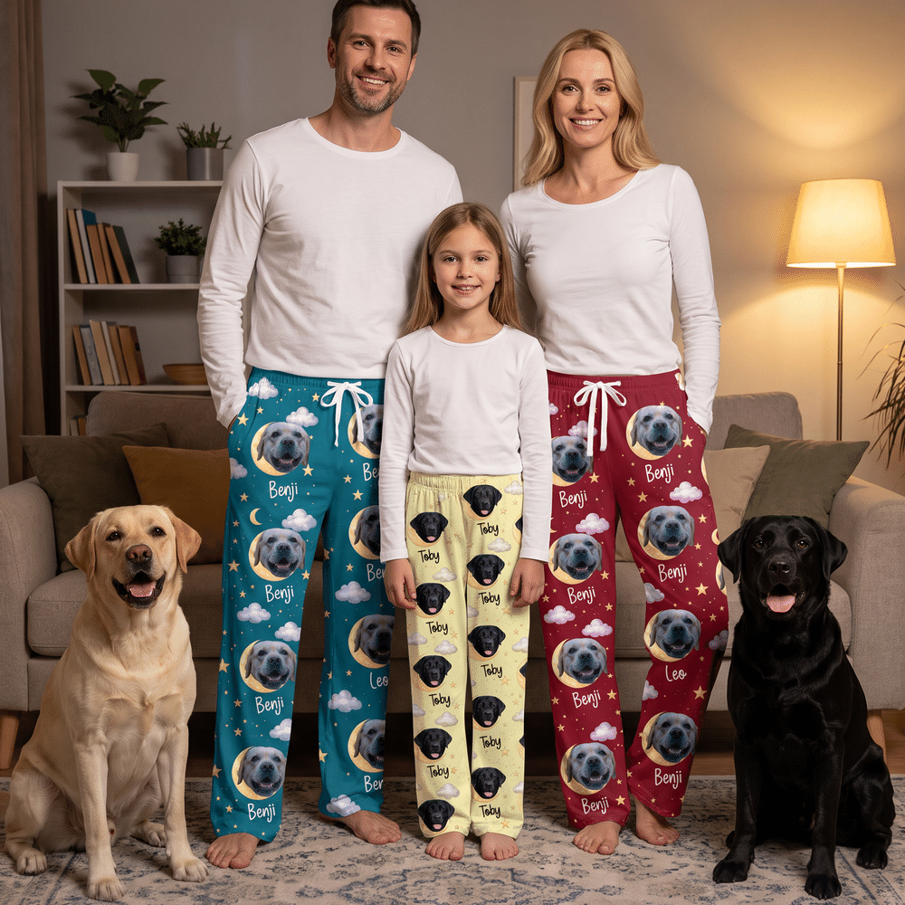 Personalized Multicolor Cloud Star Pet Photo Soft Pajama Pants with Name Daily Wear Birthday Christmas Gift for Family Pet Lovers Owners 5