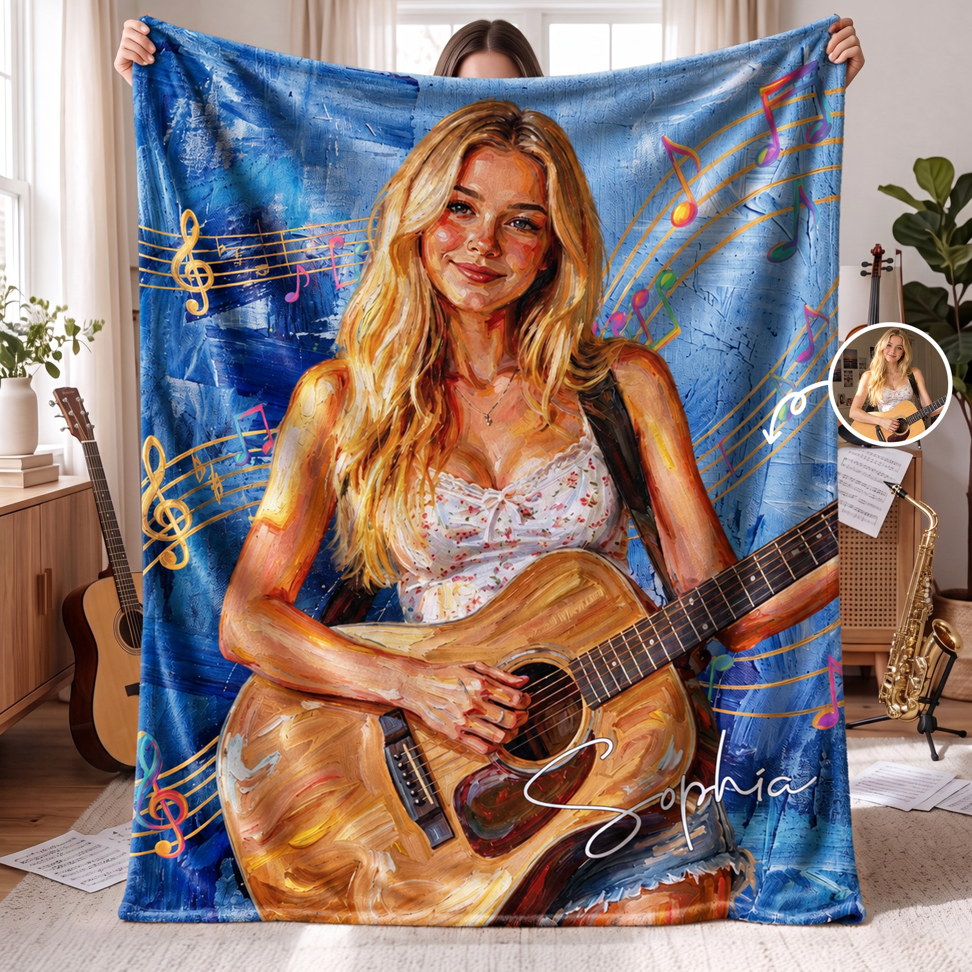 Callie Individuell gestaltete, weiche Kuscheldecke mit einem Gitarristen-Motiv unisex