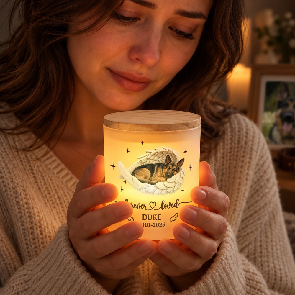 Personalized Angel Wings Pet Photo Candle Holder LED Candle Set with Name and Year Loss of Pet Sympathy Memorial Gift for Pet Owners 5