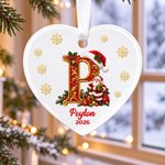 Personalised Santa Claus Christmas Hat Initial Circle Heart Shape Ornament with Name and Year Home Decor Christmas Gift for Family 7