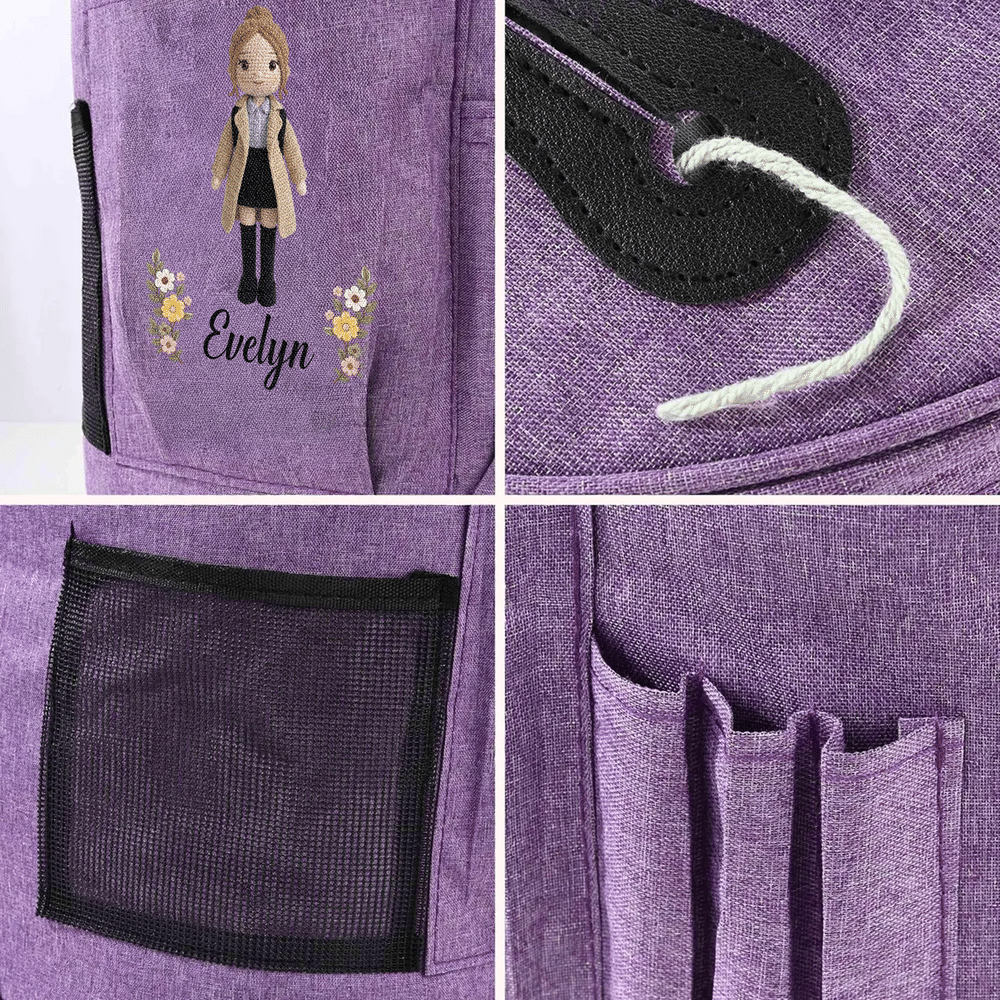 Personalised Cartoon Character Photo Oxford Large Cylindrical Yarn Storage Bag with Name Daily Use Birthday Gift for Crochet Lovers Women 6