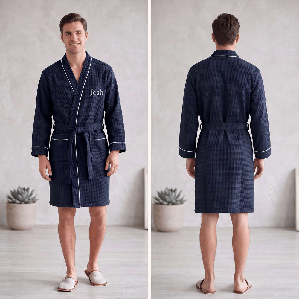 Personalized Embroidered Name Design Waffle Weave Bathrobe Honeymoon Anniversary Birthday Gift for Couple Bride Bridegroom 3