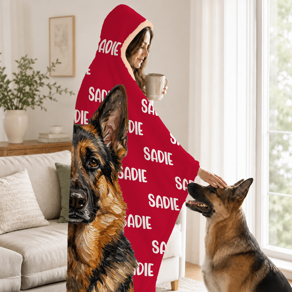 Gepersonaliseerde, zachte deken met capuchon in olieverfstijl met foto van huisdier en naam – verjaardags- en kerstcadeau voor liefhebbers van huisdieren 4