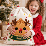 Sacchetto regalo personalizzato con effetto 3D, decorato con un disegno natalizio in stile cartone animato raffigurante un raviolo, con nome e anno: regalo perfetto per la festa di Natale per bambini, familiari e amici 5