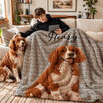 Personalized 3D-Effect Artwork Crochet Effect Pet Photo Soft Throw Blanket with Name Home Decor Birthday Housewarming Gift for Pet Lovers 3