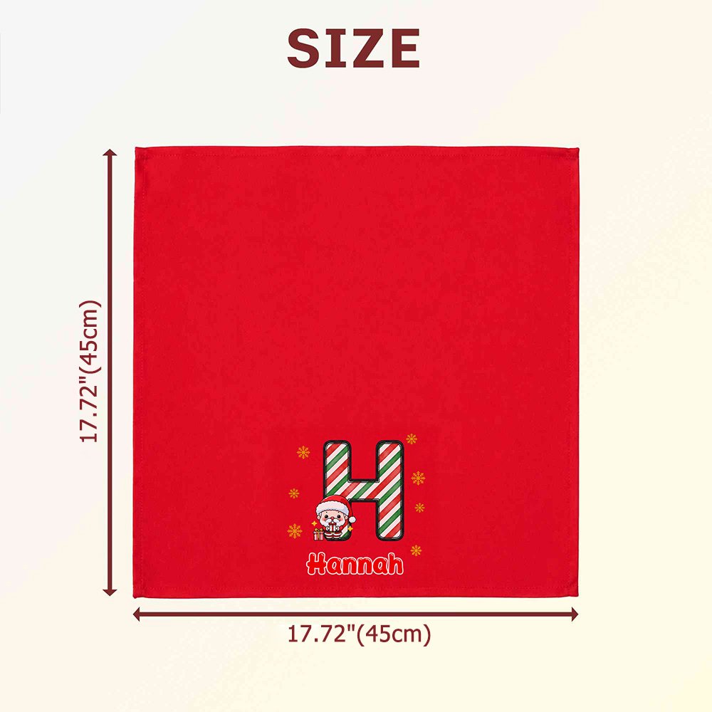 Servilleta roja reutilizable 100 % algodón con temática navideña de Papá Noel y la inicial personalizada, ideal como decoración de mesa o regalo de Navidad para familiares y amigos 6