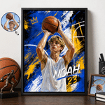 Personalised Oil Painting Style Basketball Player Photo Canvas Prints with Name and Number Home Wall Decor Birthday Gift for Basketball Lovers Players 1