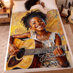 Personalized Oil Painting Style Guitarist Character Photo Soft Throw Blanket with Name Living Room Decor Birthday Gift for Music Lovers Friends 3