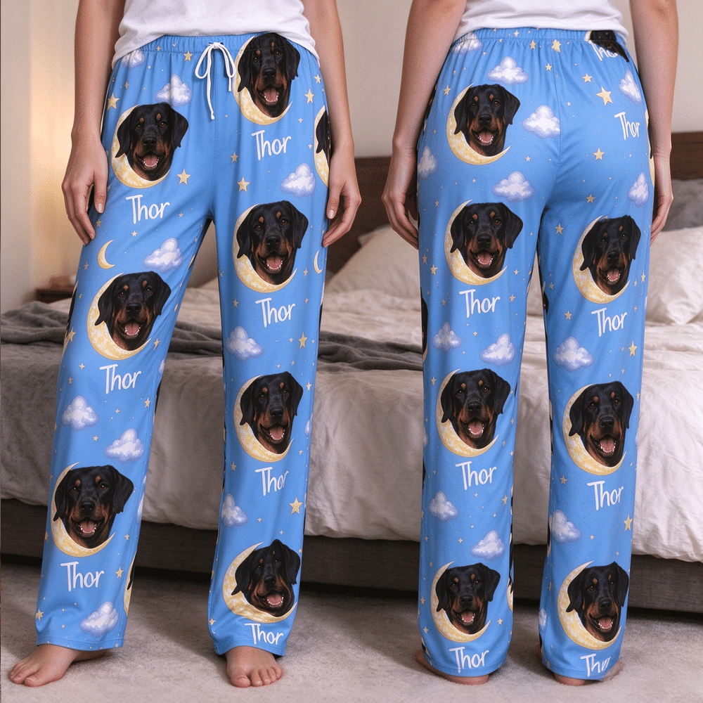 Personalized Multicolor Cloud Star Pet Photo Soft Pajama Pants with Name Daily Wear Birthday Christmas Gift for Family Pet Lovers Owners 6