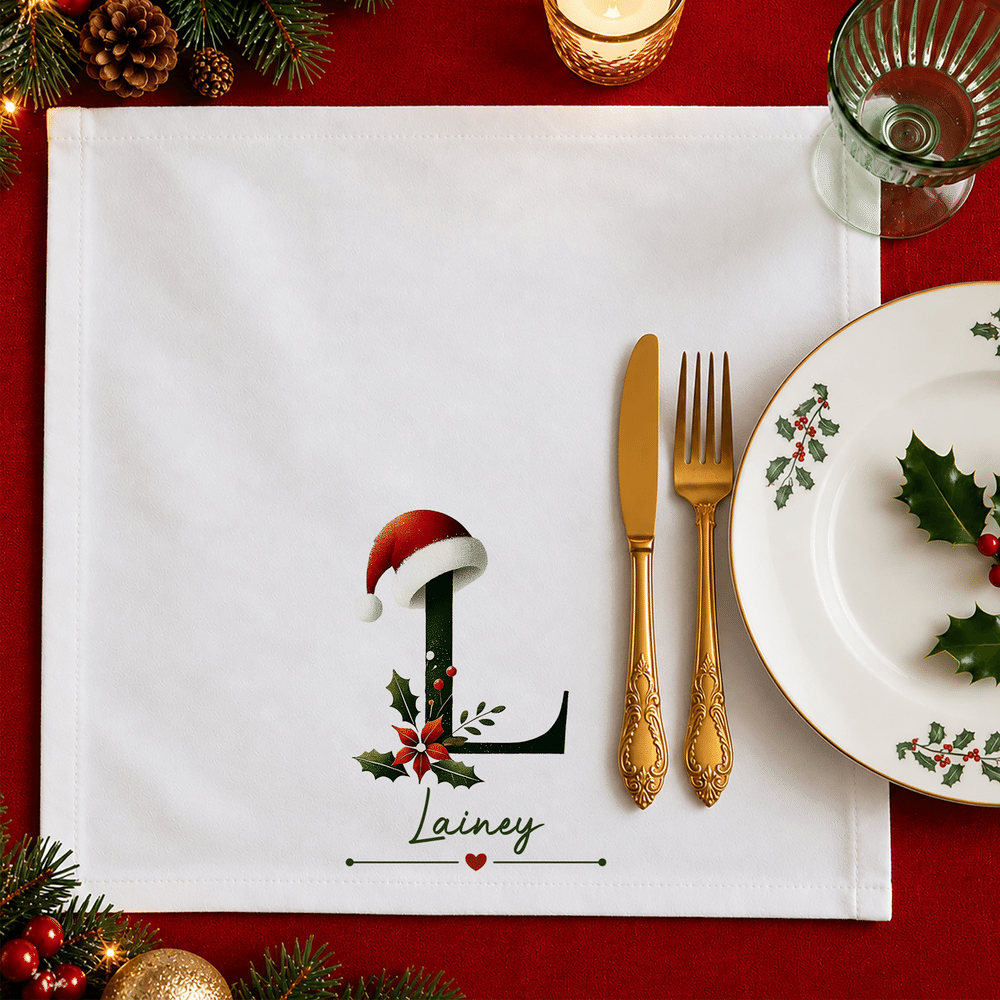 Personalised Santa Hat Initial 100% Cotton Christmas Napkin with Name Table Decoration Christmas Gift for Kids Family Friends 6