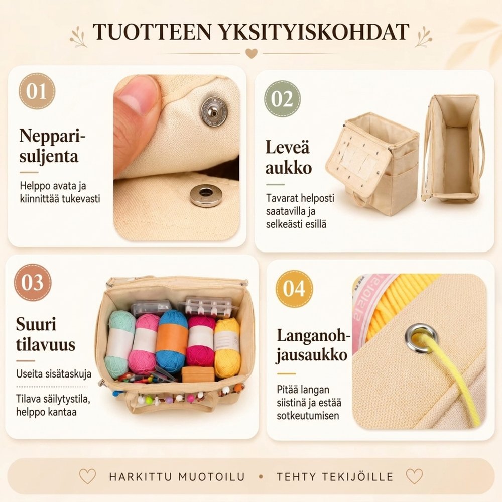Yksilöity lankakassi omalla nimellä tilava käytännöllinen säilytyslaukku käsitöille neulojalle äidille isoäidille ihana joululahja 6