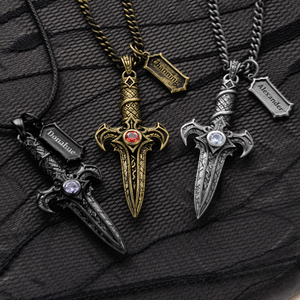 Personalised Gothic Dagger Sword Necklace with Birthstone and Text Exquisite Jewellery Christmas Birthday Gift for Him