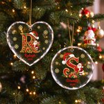 Personalised Santa Claus Christmas Hat Initial Circle Heart Shape Ornament with Name and Year Home Decor Christmas Gift for Family 2