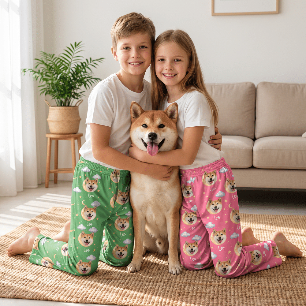 Personalized Multicolor Cloud Star Pet Photo Soft Pajama Pants with Name Daily Wear Birthday Christmas Gift for Family Pet Lovers Owners 4