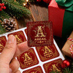Personalized Retro Gold Initial Red Green Waterproof Square Stickers with Name Christmas Gift for Family Friends 2