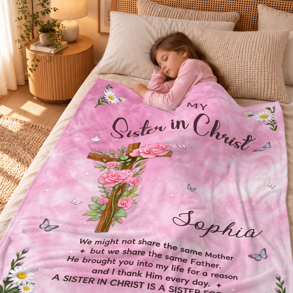 Personalized Cross Birth Flower Bible Verse Soft Throw Blanket with Name Home Decor Christmas Birthday Gift for Christians 3