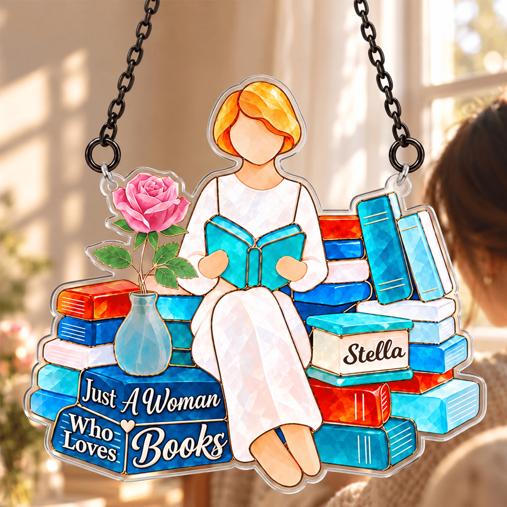 Personalised Birth Flower & Cartoon Reading Woman Sun Catcher with Name and Text Reading Corner Decor Birthday Gift for Women Book Lovers 6