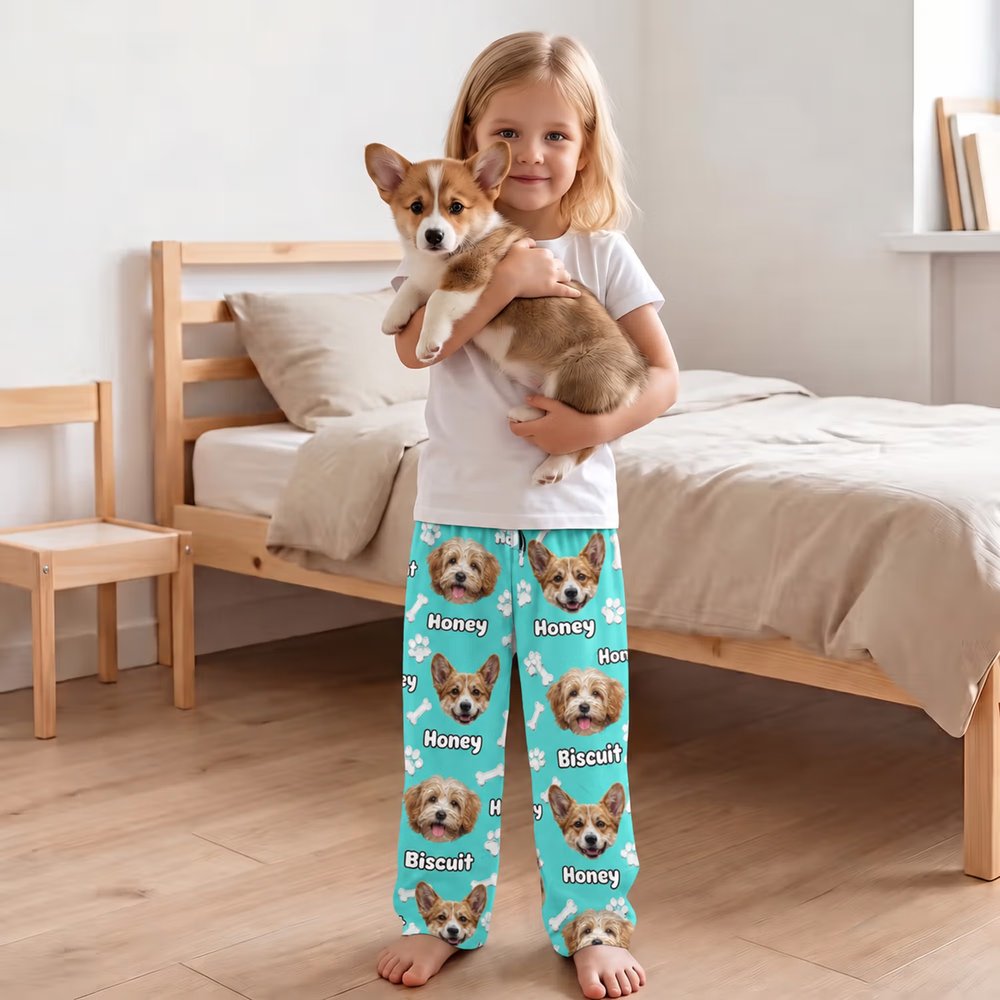 Gepersonaliseerde pyjamabroek met botten en pootafdrukken olieverfstijl en foto van je huisdier verjaardagscadeau voor honden- en kattenliefhebbers 6