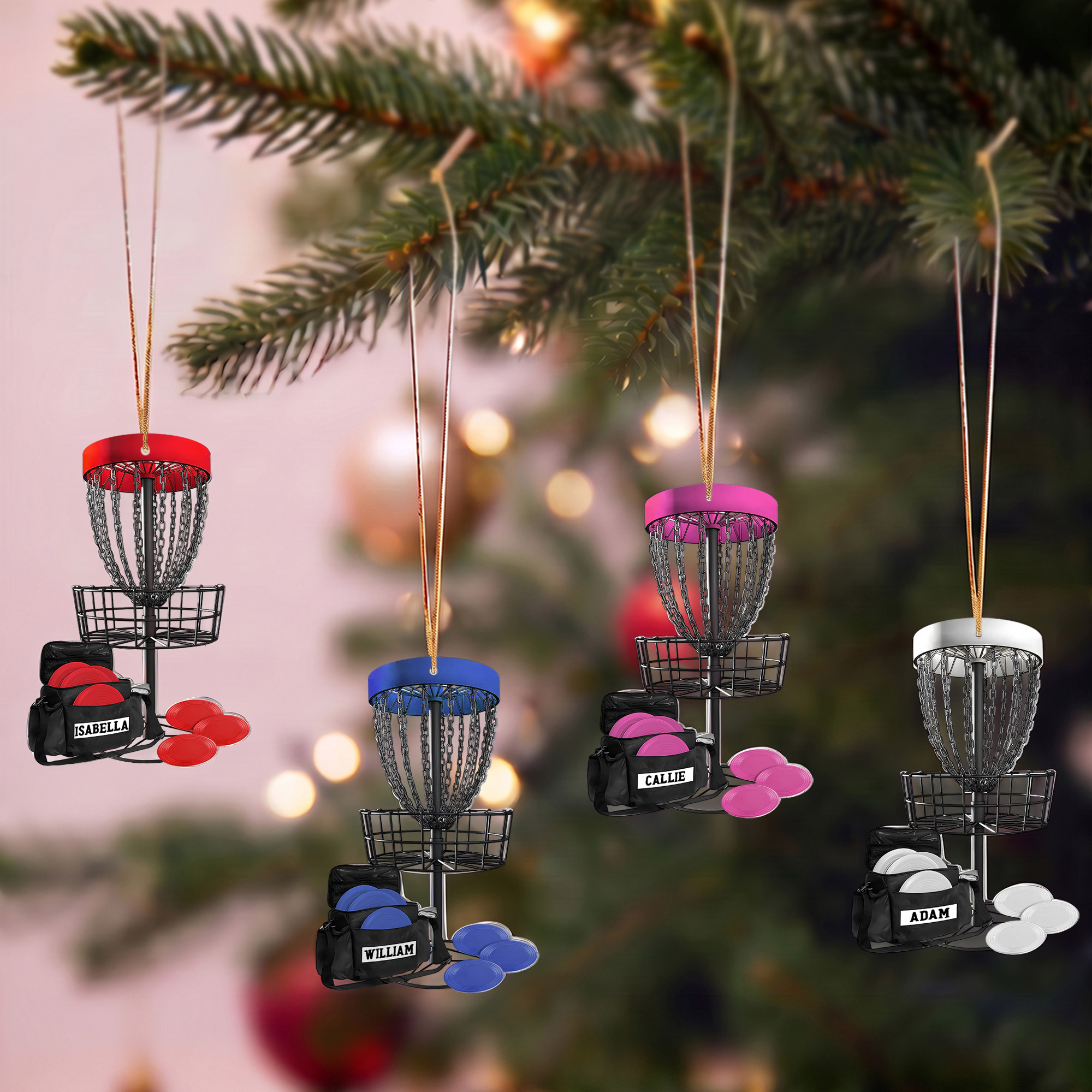 Personalized 3D-Effect Art Multicolor Disc Golf Basket Acrylic Ornament with Name Home Decor Christmas Gift for Disc Golf Lovers