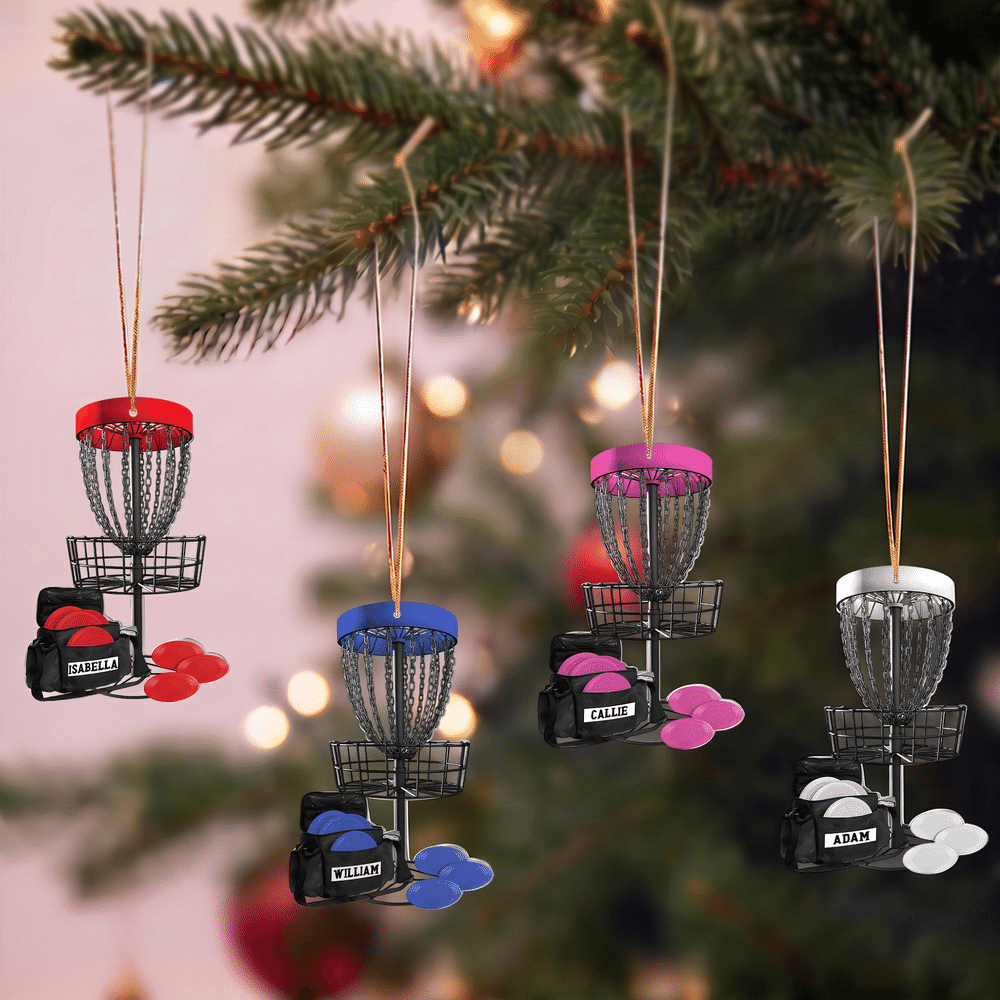 Personalized 3D-Effect Art Multicolour Disc Golf Basket Acrylic Ornament with Name Home Decor Christmas Gift for Disc Golf Lovers 1