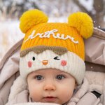 Personalized Cartoon Smiling Face Pattern Soft Baby Knit Hat with Name Christmas Baby Shower Gift for Newborns New Parents 7