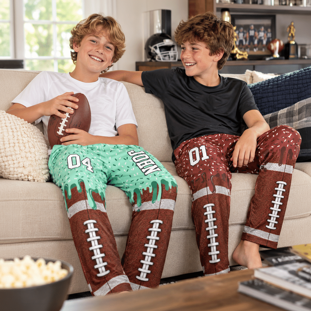 Personalised Sports Ball Ice Cream Drip Pattern Pyjama Pants with Name and Number Sports Training Birthday Gift for Men Women Kids Friends 3