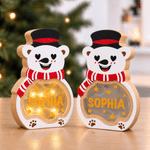 Personalized Cute Polar Bear LED Light Wooden Christmas Ornament with Name and Text Christmas Gift for Family Kids 4